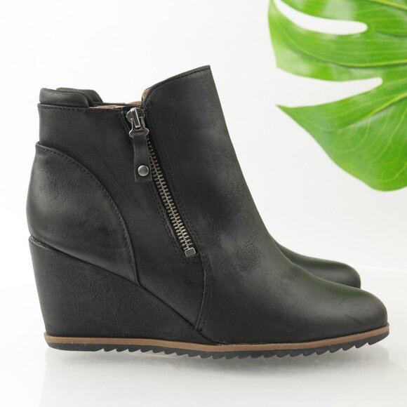Soul Naturalizer Womens Haley Boot Size 7 Black Leather Wedge Heel Zip Bootie - Picture 3 of 12